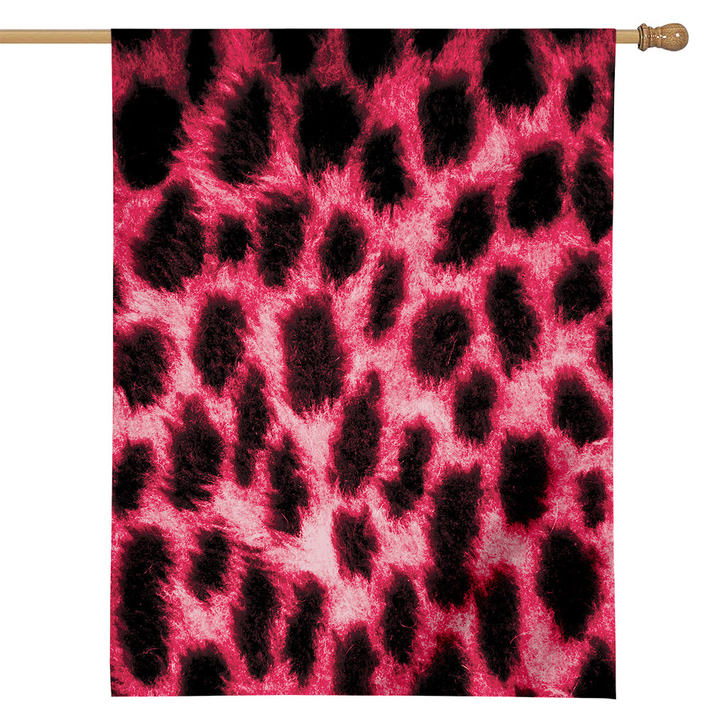 Hot Pink And Black Cheetah Print House Flag