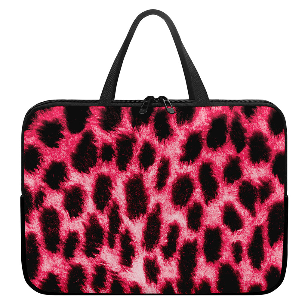 Hot Pink And Black Cheetah Print Laptop Sleeve With Handle