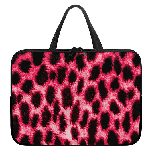 Hot Pink And Black Cheetah Print Laptop Sleeve With Handle