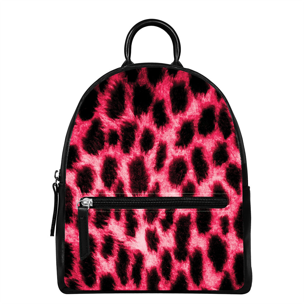 Hot Pink And Black Cheetah Print Leather Backpack