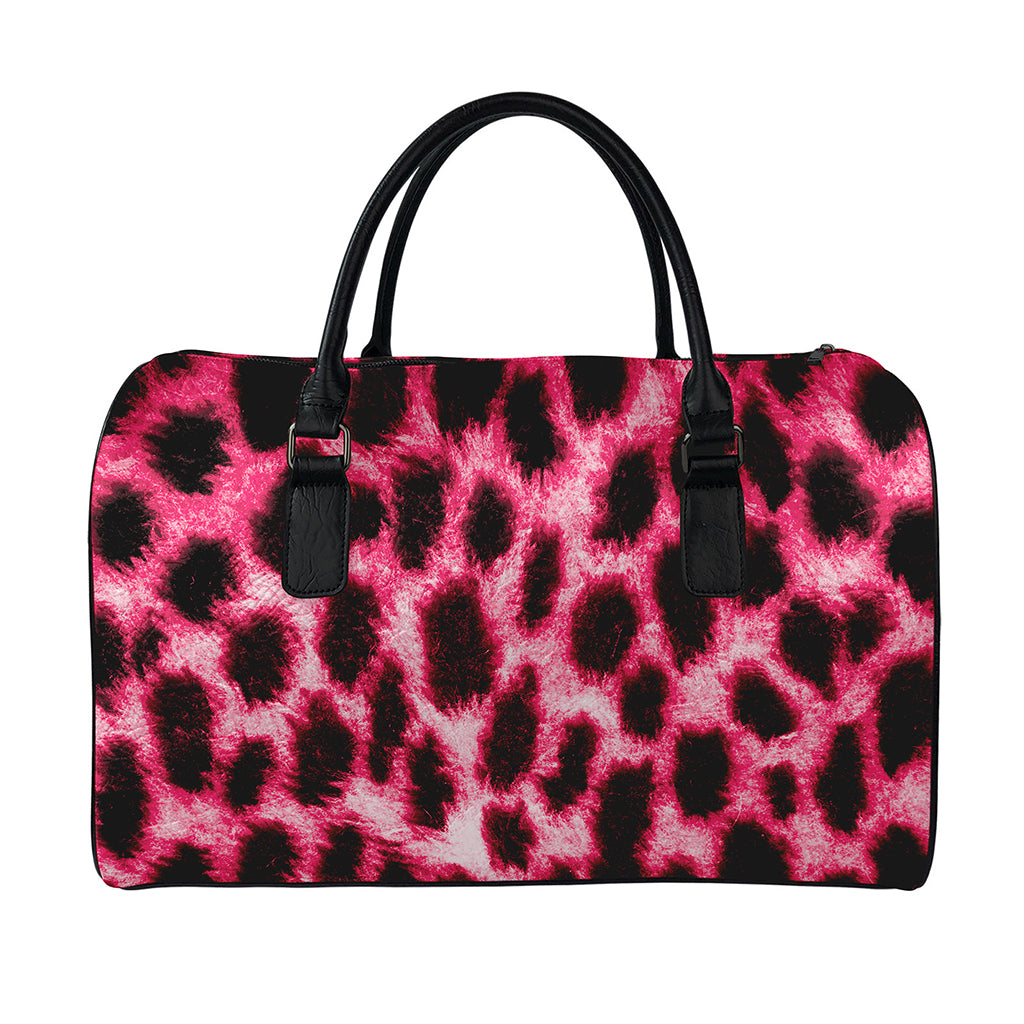 Hot Pink And Black Cheetah Print Leather Duffle Bag