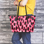 Hot Pink And Black Cheetah Print Leather Tote Bag