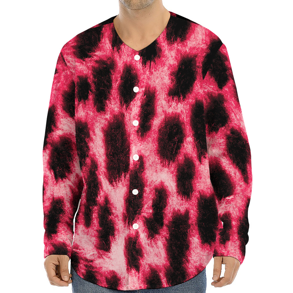 Hot Pink And Black Cheetah Print Long Sleeve Baseball Jersey