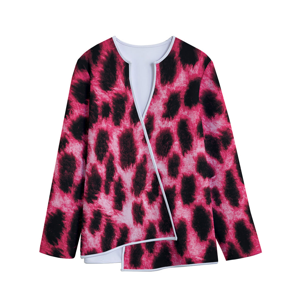 Hot Pink And Black Cheetah Print Long Sleeve Short Coat