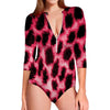 Hot Pink And Black Cheetah Print Long Sleeve Swimsuit