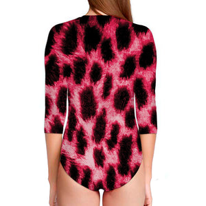 Hot Pink And Black Cheetah Print Long Sleeve Swimsuit