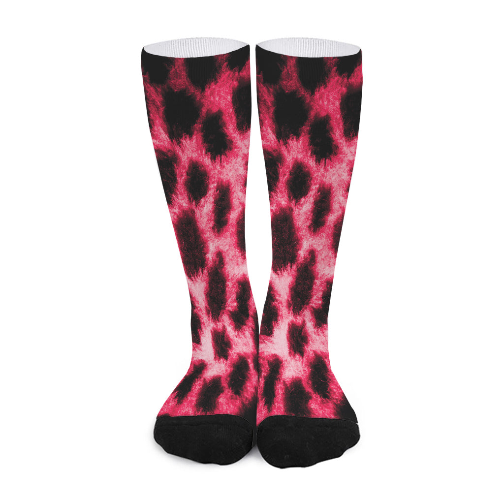 Hot Pink And Black Cheetah Print Long Socks