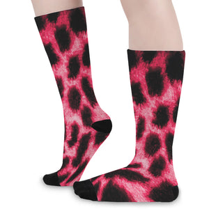 Hot Pink And Black Cheetah Print Long Socks