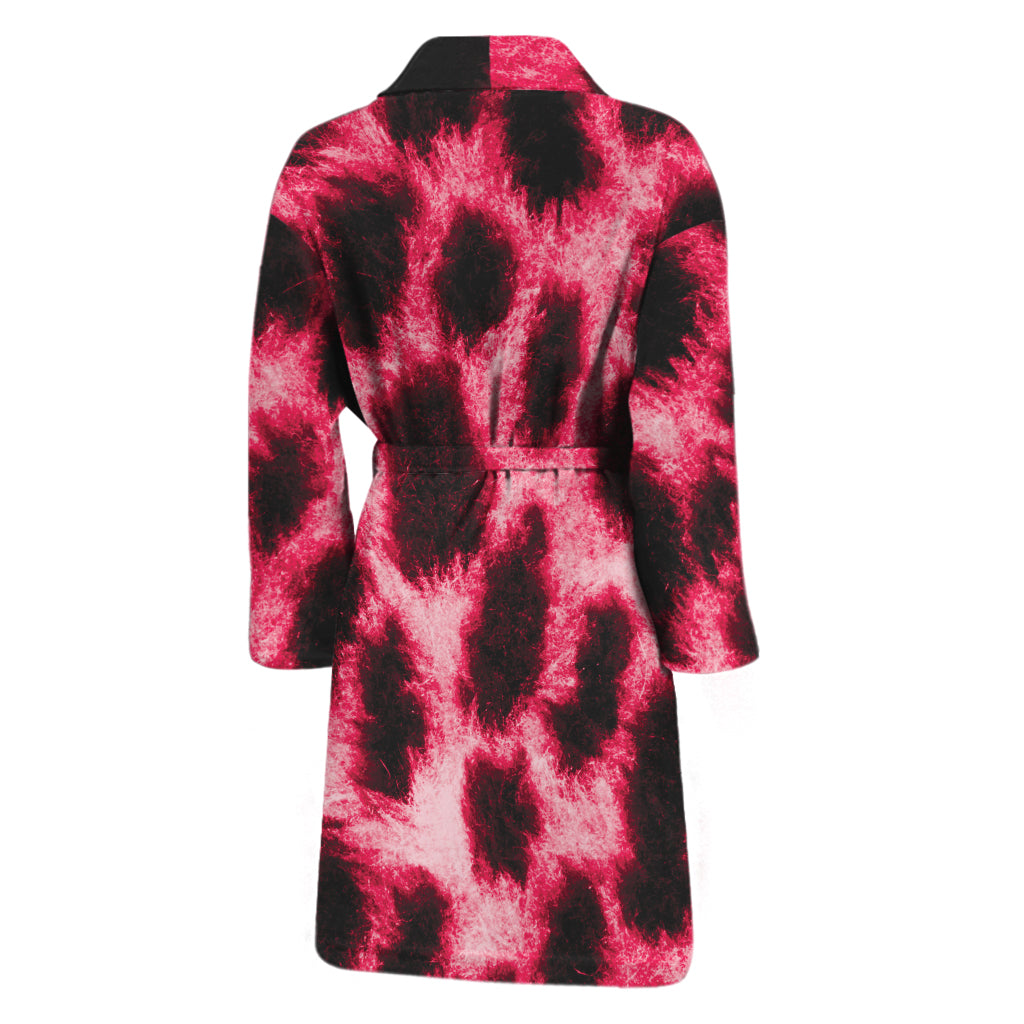 Hot Pink And Black Cheetah Print Men's Bathrobe