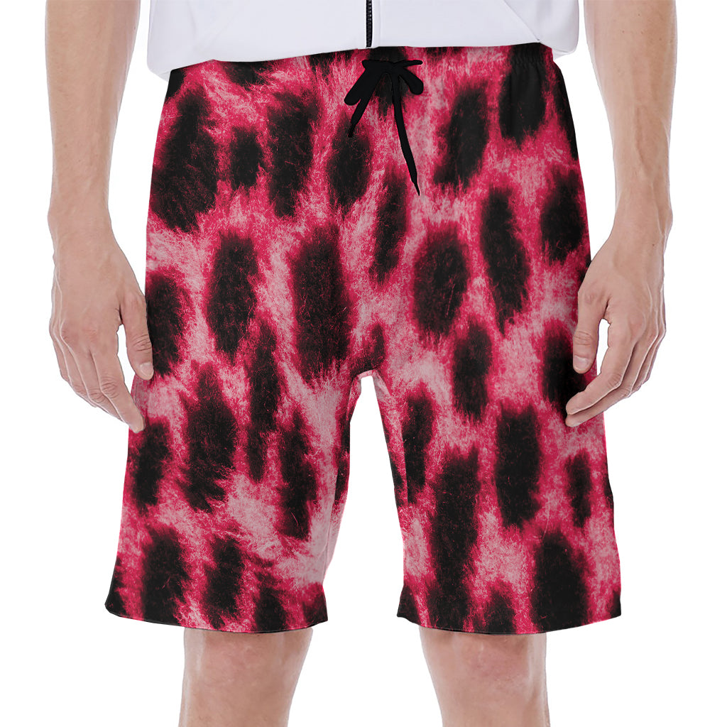 Hot Pink And Black Cheetah Print Men's Beach Shorts