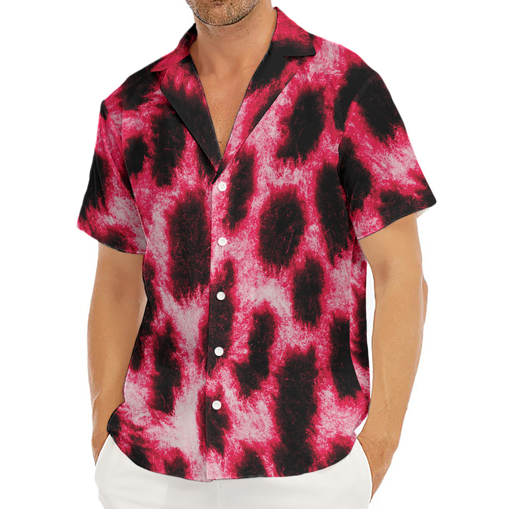 Hot Pink And Black Cheetah Print Men's Deep V-Neck Shirt