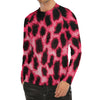 Hot Pink And Black Cheetah Print Men's Long Sleeve Rash Guard