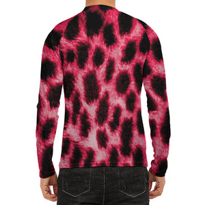 Hot Pink And Black Cheetah Print Men's Long Sleeve Rash Guard