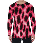 Hot Pink And Black Cheetah Print Men's Long Sleeve T-Shirt