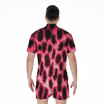 Hot Pink And Black Cheetah Print Men's Rompers