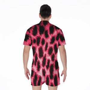 Hot Pink And Black Cheetah Print Men's Rompers