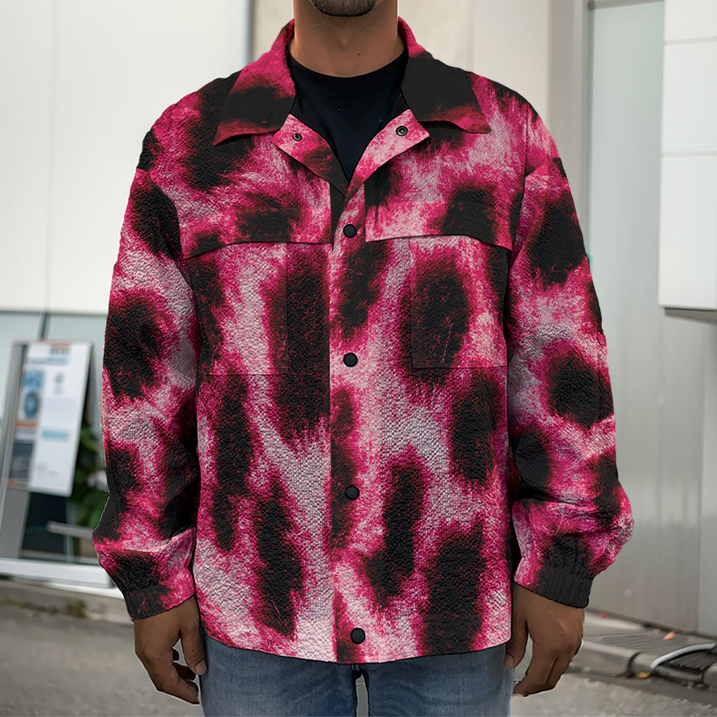 Hot Pink And Black Cheetah Print Men's Shirt Jacket