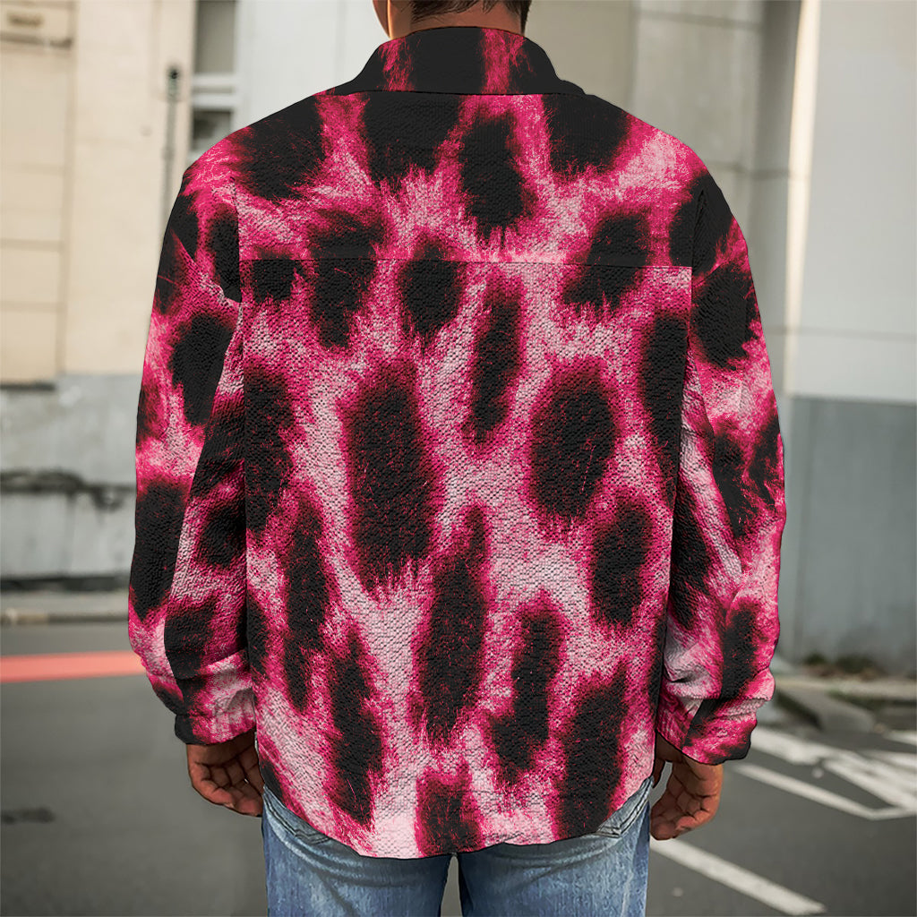 Hot Pink And Black Cheetah Print Men's Shirt Jacket