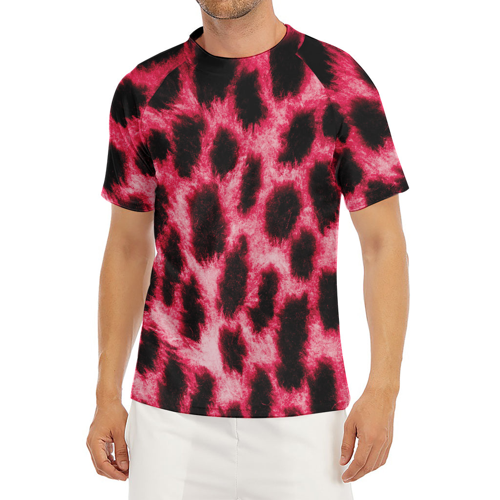 Hot Pink And Black Cheetah Print Men's Short Sleeve Rash Guard