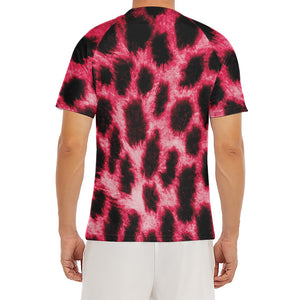 Hot Pink And Black Cheetah Print Men's Short Sleeve Rash Guard