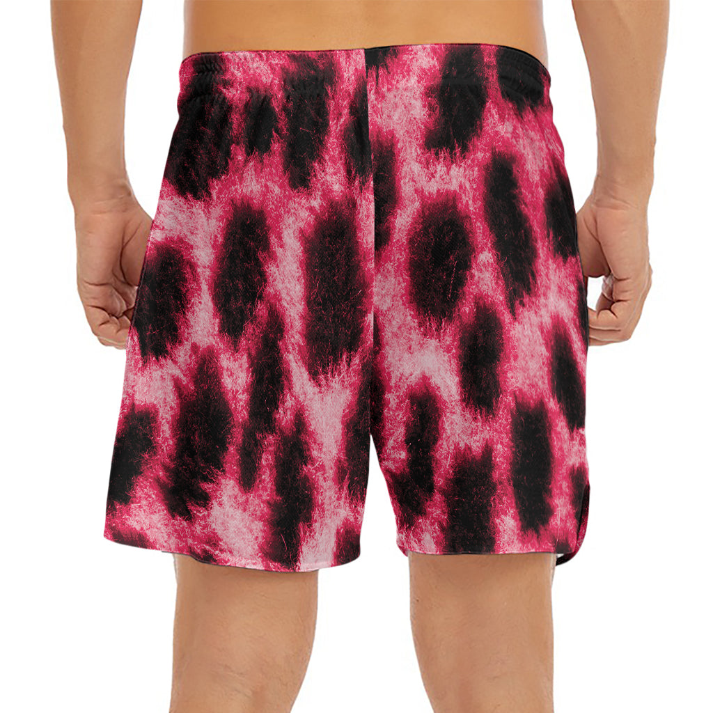 Hot Pink And Black Cheetah Print Men's Split Running Shorts