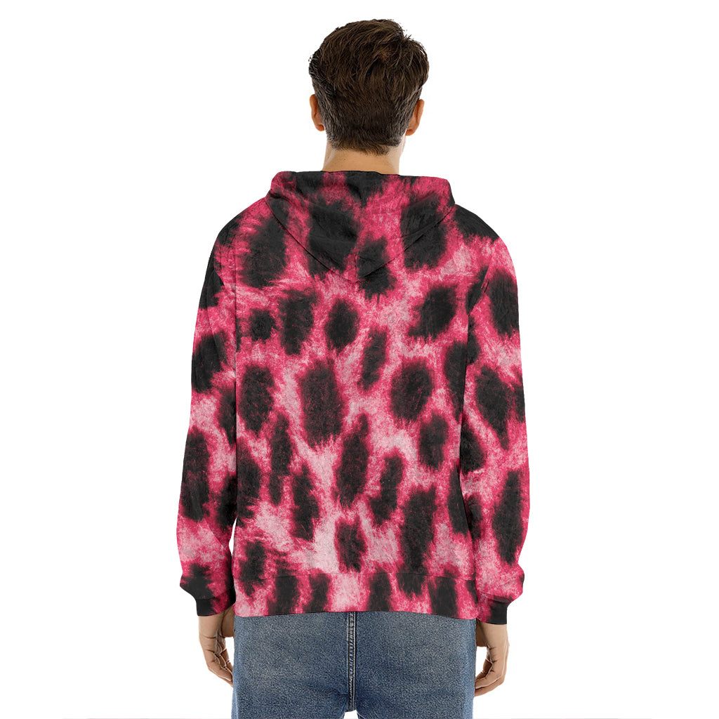 Hot Pink And Black Cheetah Print Men's Velvet Pullover Hoodie