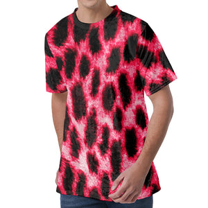 Hot Pink And Black Cheetah Print Men's Velvet T-Shirt