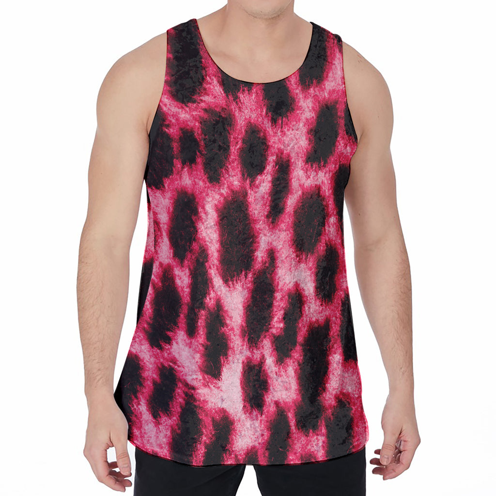 Hot Pink And Black Cheetah Print Men's Velvet Tank Top