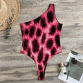 Hot Pink And Black Cheetah Print One Shoulder Bodysuit