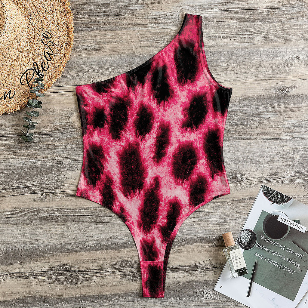 Hot Pink And Black Cheetah Print One Shoulder Bodysuit