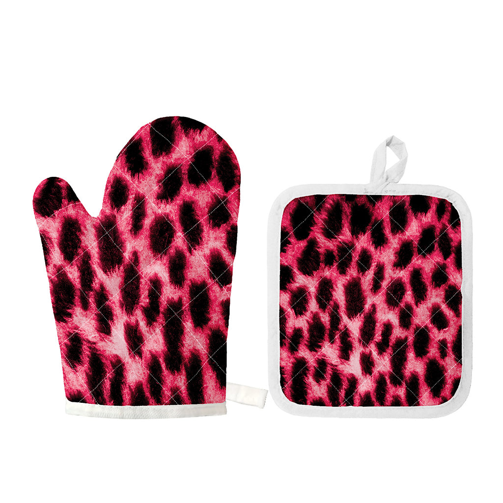Hot Pink And Black Cheetah Print Oven Mitt And Pot Holder Set