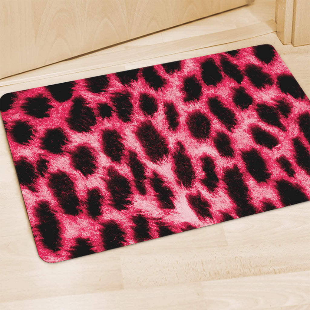 Hot Pink And Black Cheetah Print Polyester Doormat