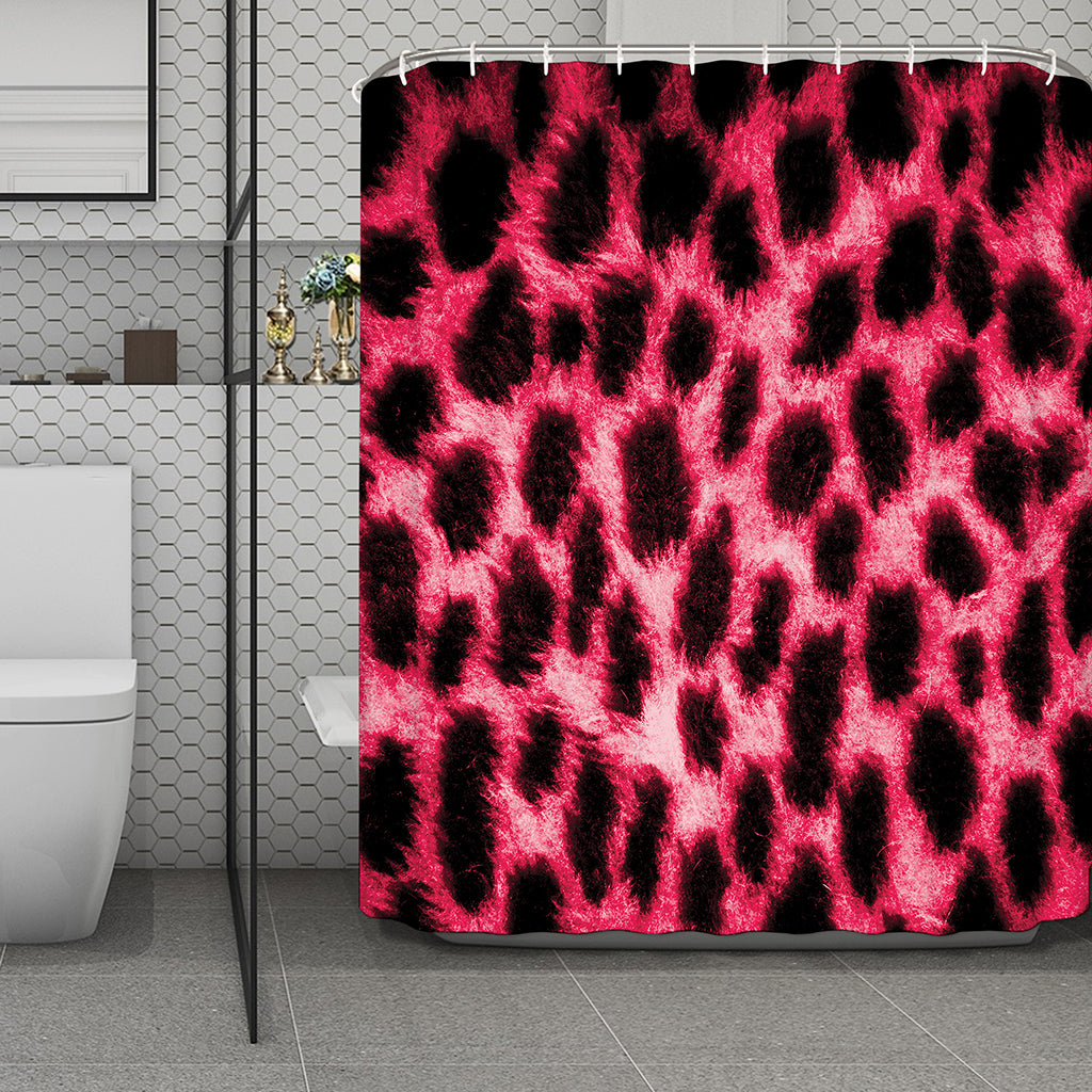 Hot Pink And Black Cheetah Print Polyester Shower Curtain