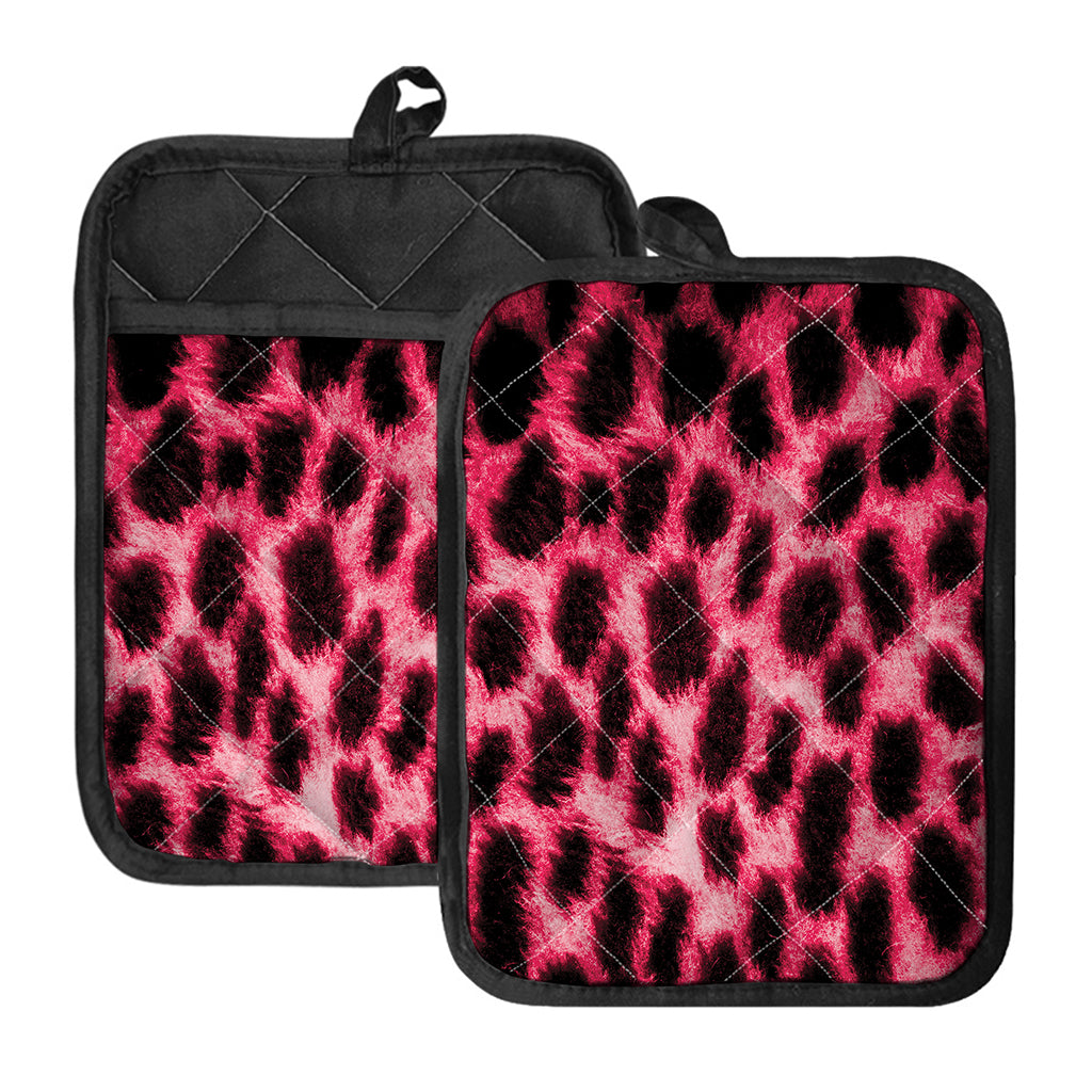 Hot Pink And Black Cheetah Print Pot Holders With Pocket