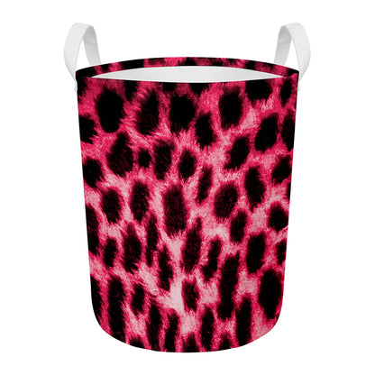 Hot Pink And Black Cheetah Print Round Laundry Basket