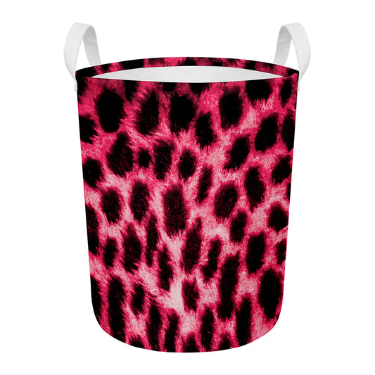 Hot Pink And Black Cheetah Print Round Laundry Basket