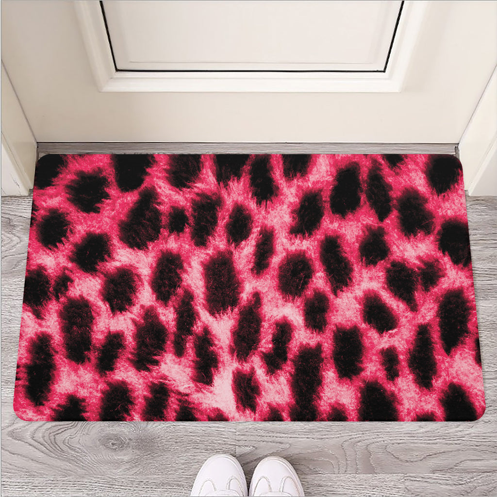 Hot Pink And Black Cheetah Print Rubber Doormat