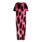 Hot Pink And Black Cheetah Print Short Sleeve Long Nightdress