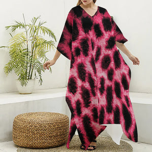 Hot Pink And Black Cheetah Print Silk V-Neck Kaftan Dress