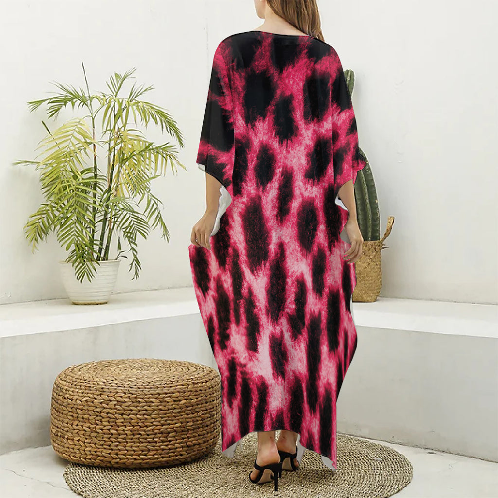 Hot Pink And Black Cheetah Print Silk V-Neck Kaftan Dress