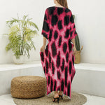 Hot Pink And Black Cheetah Print Silk V-Neck Kaftan Dress