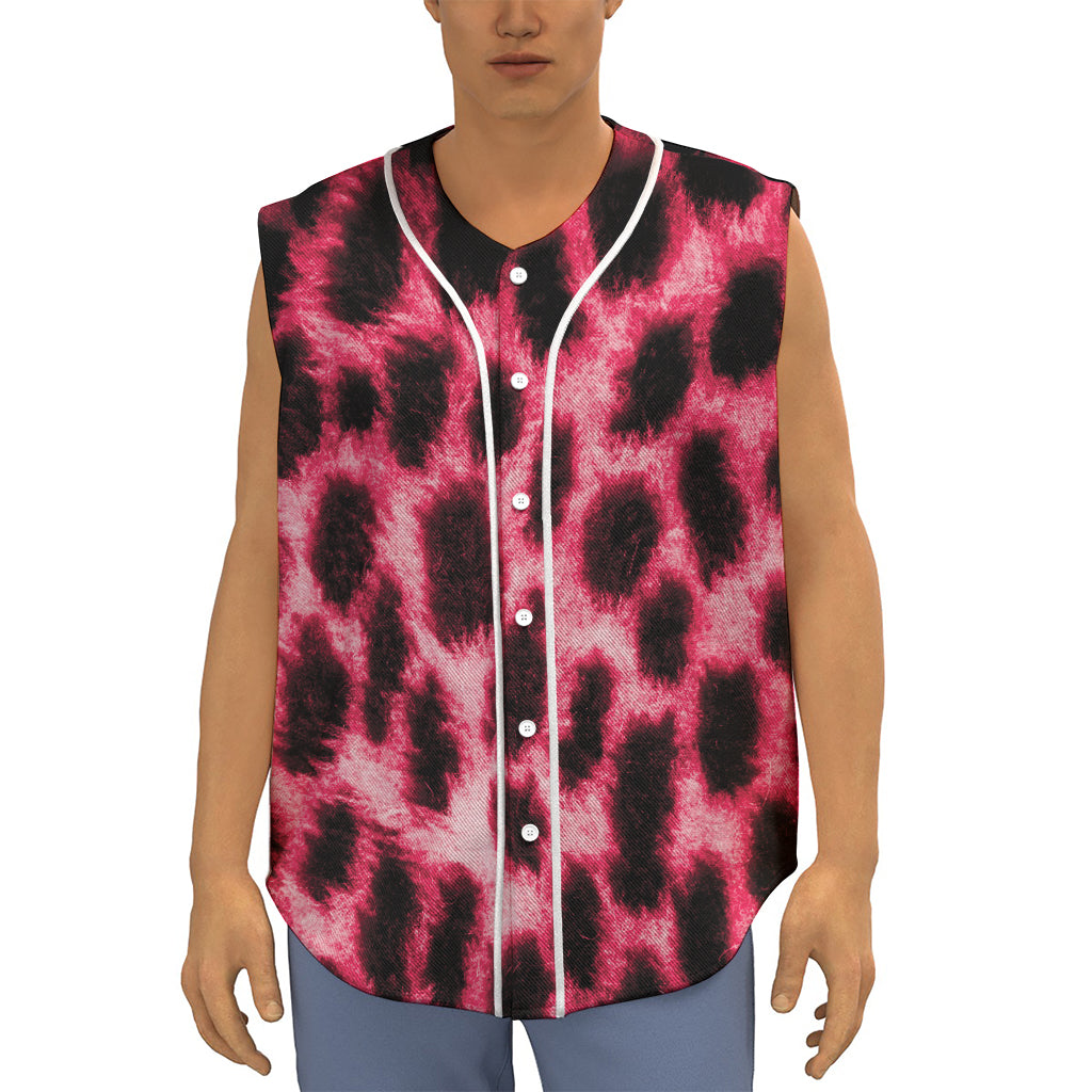 Hot Pink And Black Cheetah Print Sleeveless Baseball Jersey