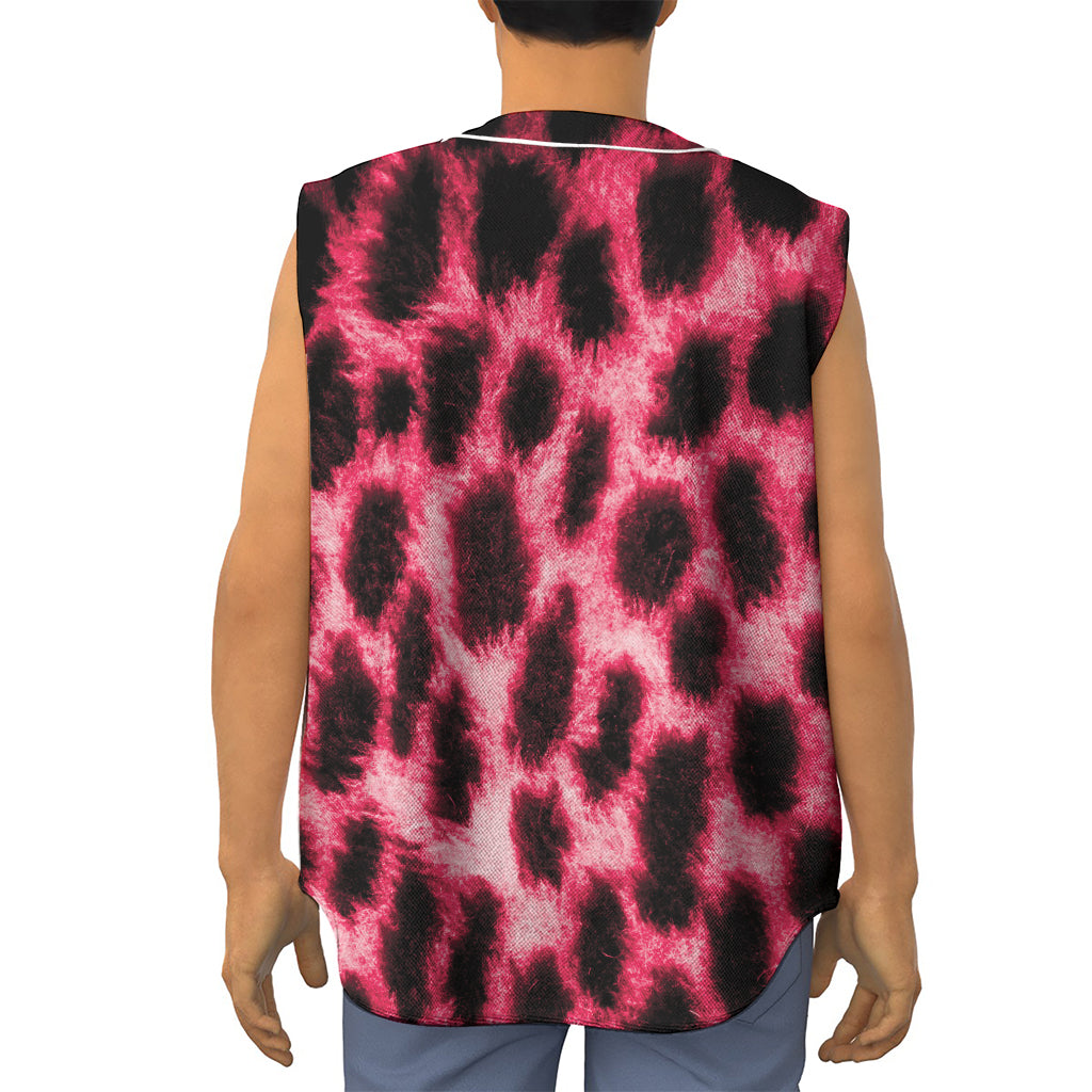 Hot Pink And Black Cheetah Print Sleeveless Baseball Jersey