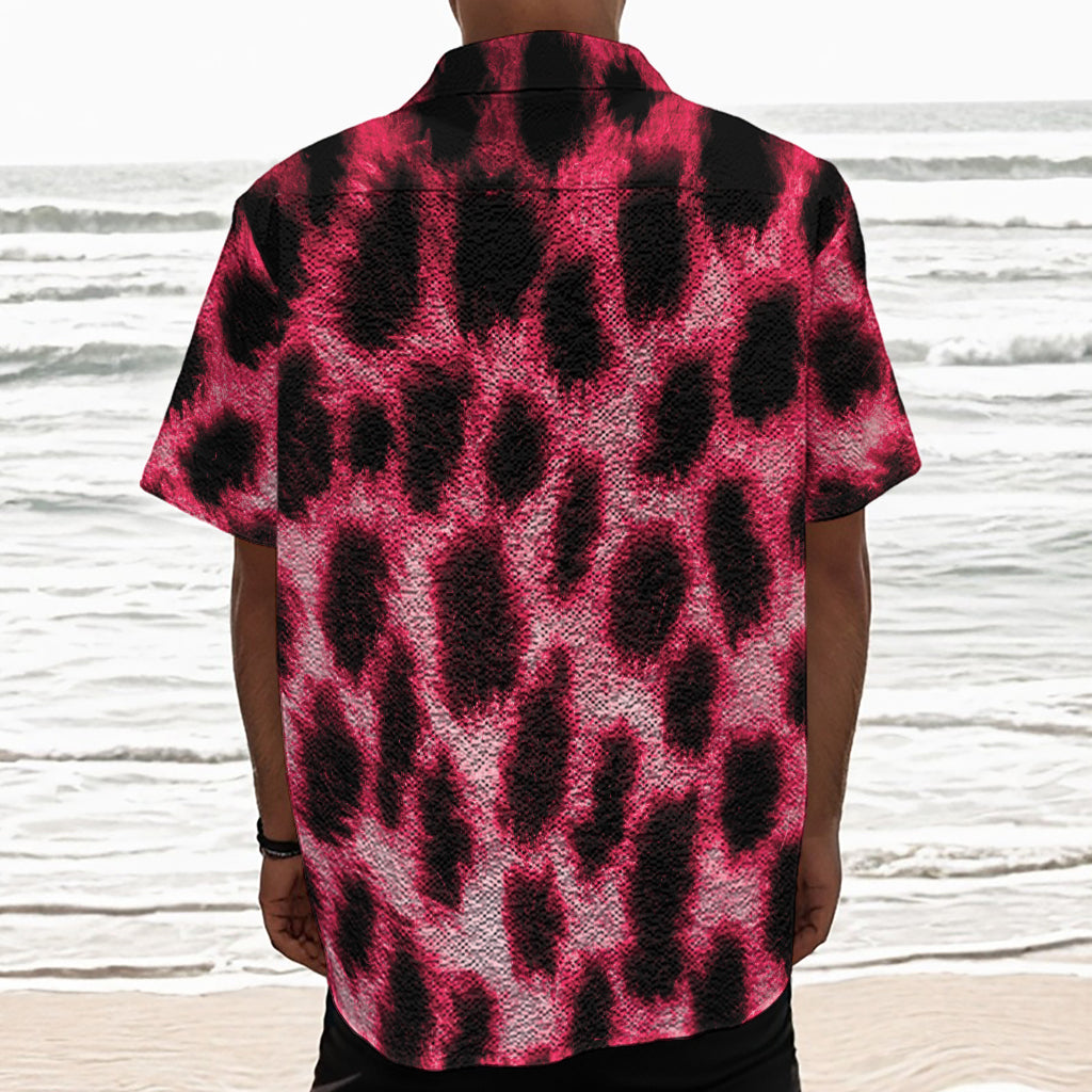 Hot Pink And Black Cheetah Print Textured Short Sleeve Shirt