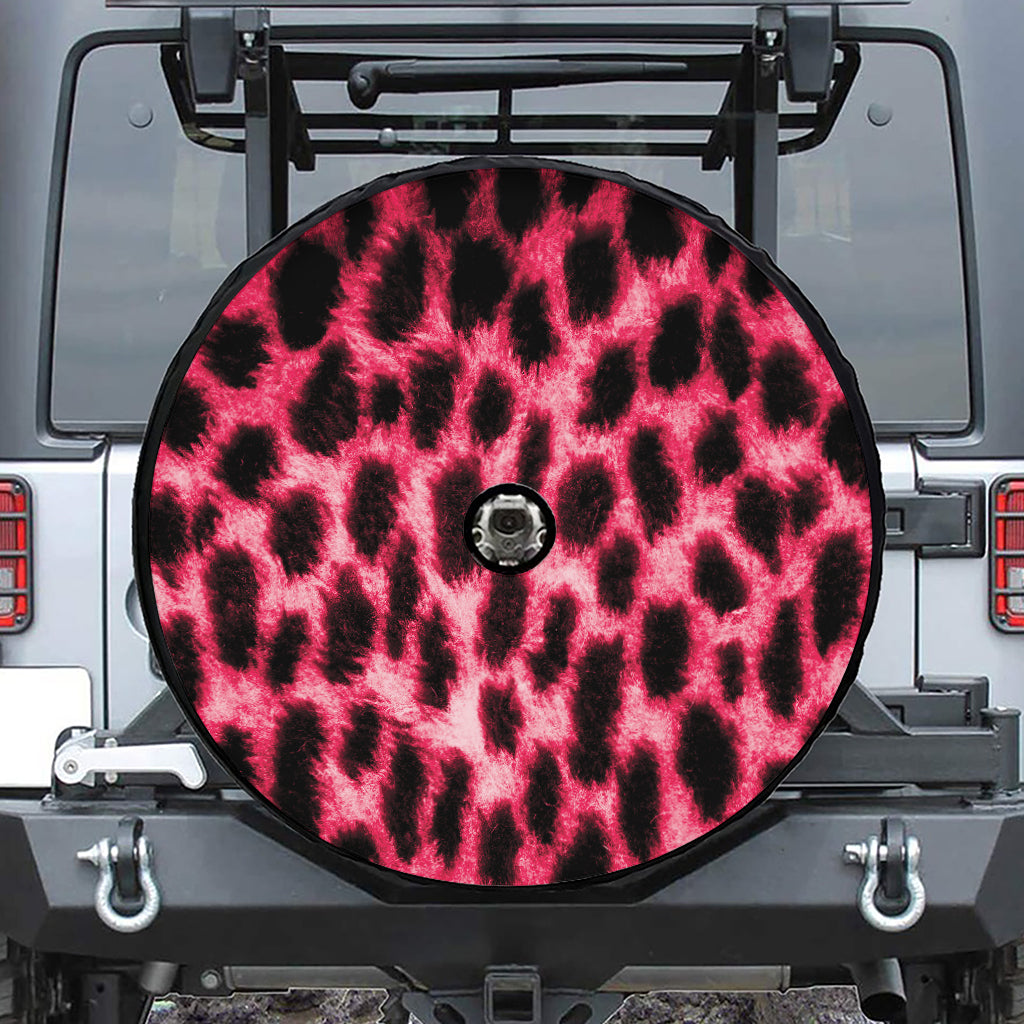 Hot Pink And Black Cheetah Print Tire Cover With Camera Hole