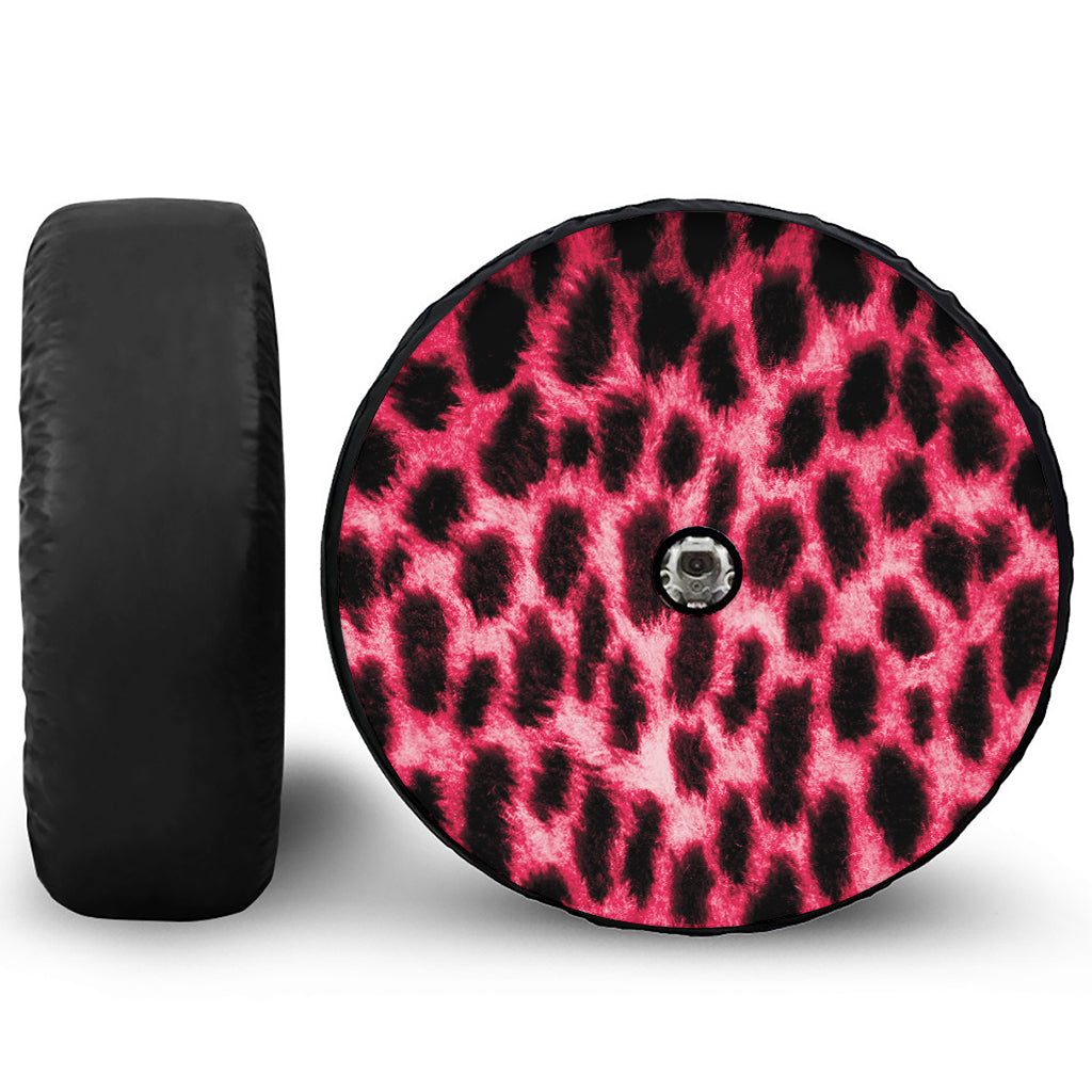 Hot Pink And Black Cheetah Print Tire Cover With Camera Hole