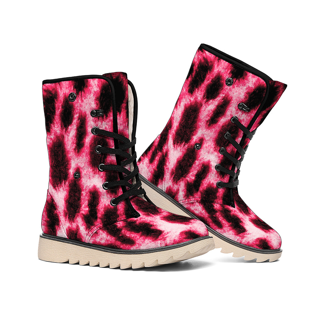 Hot Pink And Black Cheetah Print Winter Boots