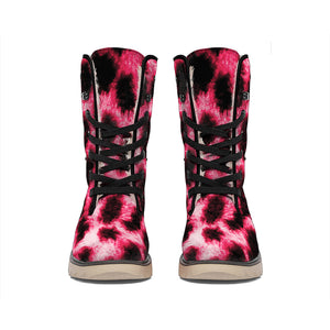 Hot Pink And Black Cheetah Print Winter Boots