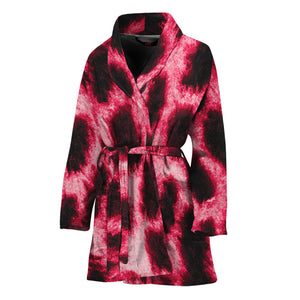 Hot Pink And Black Cheetah Print Women's Bathrobe