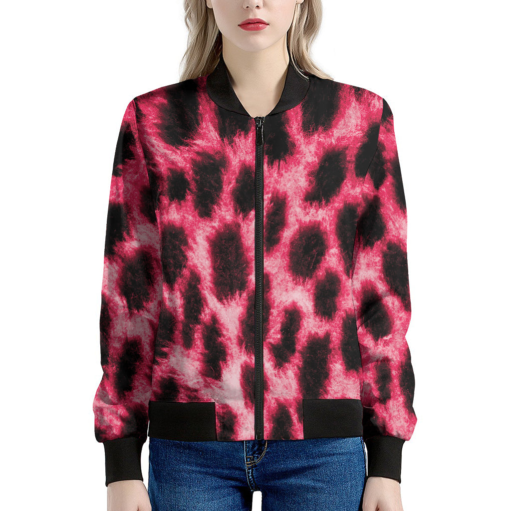 Hot Pink And Black Cheetah Print Women's Bomber Jacket